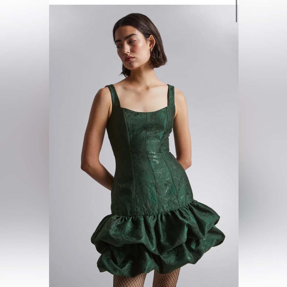 NWOT & OTHER STORIES FOREST GREEN BUBBLE MINI DRESS